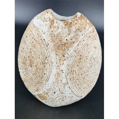 243 - Alan Wallwork (1931-2019) studio pottery  split oval vessel with incised circular decoration - marke... 