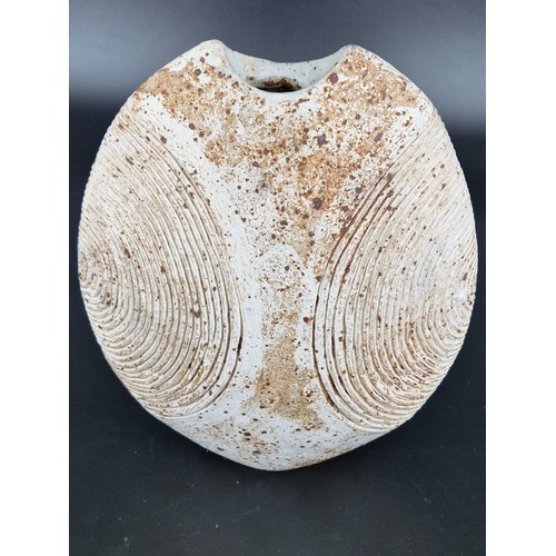 243 - Alan Wallwork (1931-2019) studio pottery  split oval vessel with incised circular decoration - marke... 