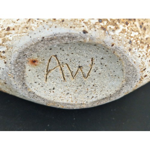 243 - Alan Wallwork (1931-2019) studio pottery  split oval vessel with incised circular decoration - marke... 