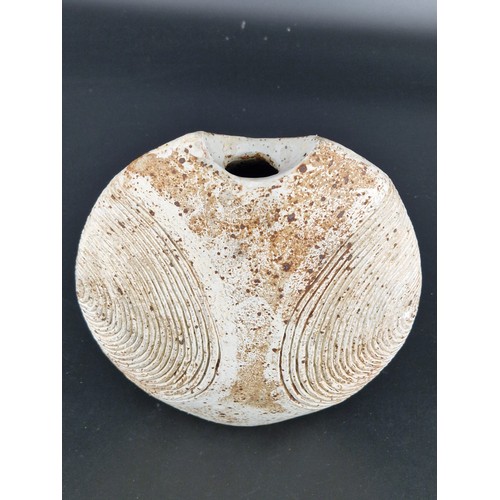 243 - Alan Wallwork (1931-2019) studio pottery  split oval vessel with incised circular decoration - marke... 