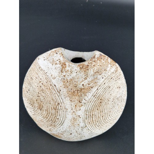 243 - Alan Wallwork (1931-2019) studio pottery  split oval vessel with incised circular decoration - marke... 