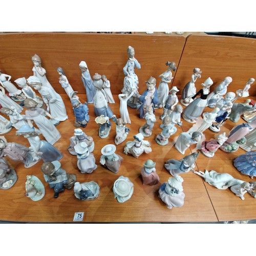 75 - A large collection of Nao and Lladro figurines - approximately 45 in total and other figurines