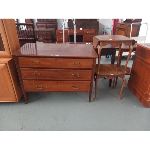 128 - A three drawer chest of drawers and two drop leaf side tables