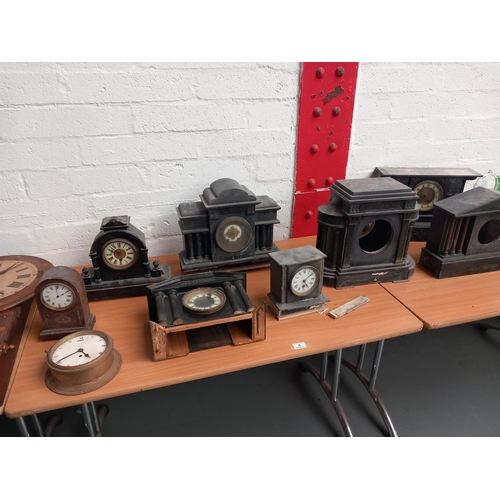 4 - A collection of mantle clocks wooden and slate - all for repair or spares