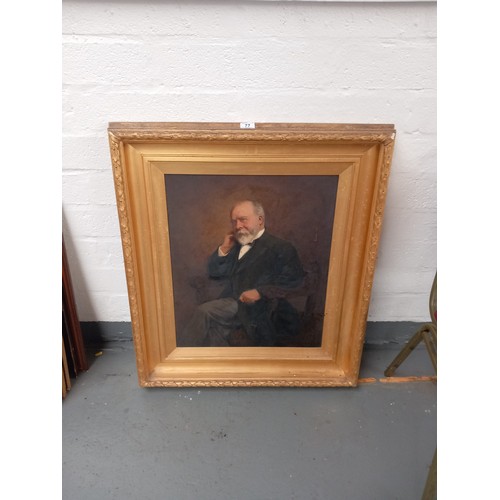 77 - An early oil on canvas unsigned painted of a gentleman in a large heavy gilt frame - frame size 77cm... 