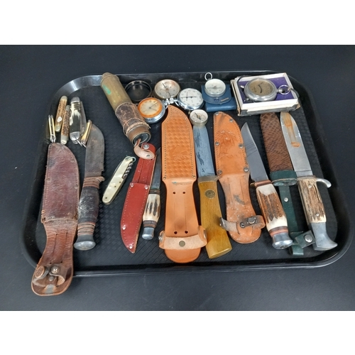 236 - Vintage bone handled and other knives - Baron Solingen, William Rodgers etc together with compasses,... 