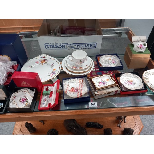 244 - A collection of Royal Crown Derby china and a brooch and earring set