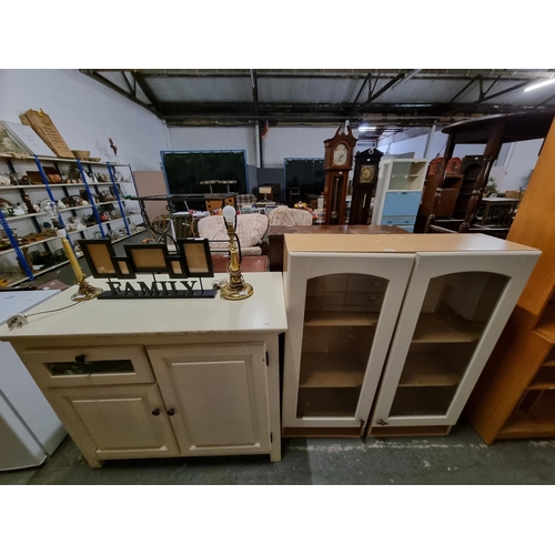 360 - A painted cabinet and 2 glass fronted bookcases