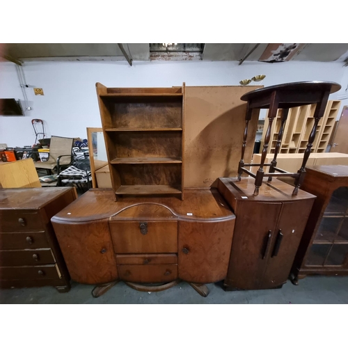 363 - A small oak bookcase, a sideboard, an occasional table, and a drinks cabinet