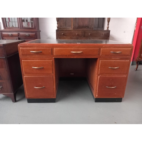 136 - A H.Baldock & Sons Ltd twin pedestal desk with leatherette insert
