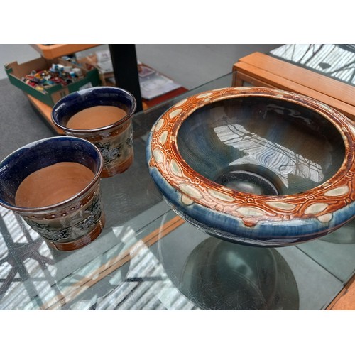 220 - A Royal Doulton stoneware bowl and 2 dishes