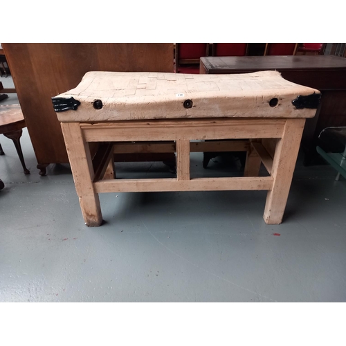 119 - A pine butchers block with metal banding