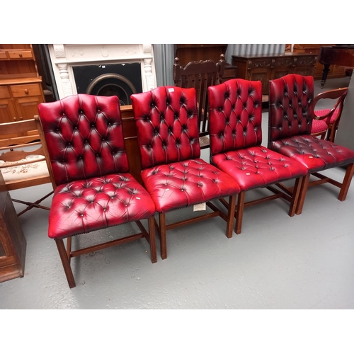 125 - 4 red leather Chesterfield dining chairs