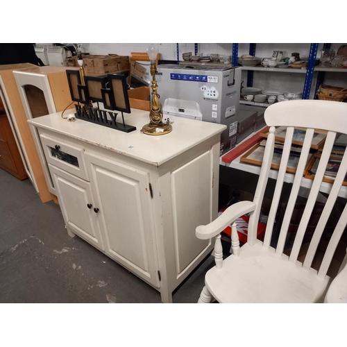 327 - A painted cabinet and 2 glass fronted bookcases