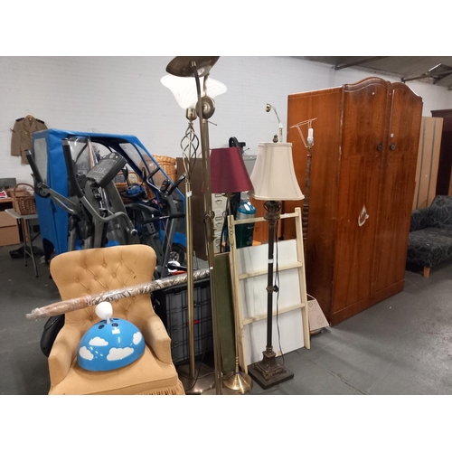 362 - A walnut double wardrobe, upholstered nursing chair, standard lamp, etc