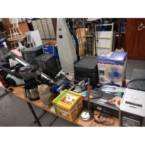 393 - A quantity of electricals including hoovers, stereos, lamps, etc