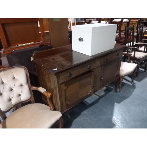 477 - An oak sideboard, 2 chairs and a white box