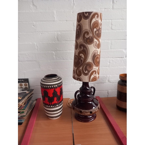 2 - A good mid century West German vase and a mid century lamp and shade