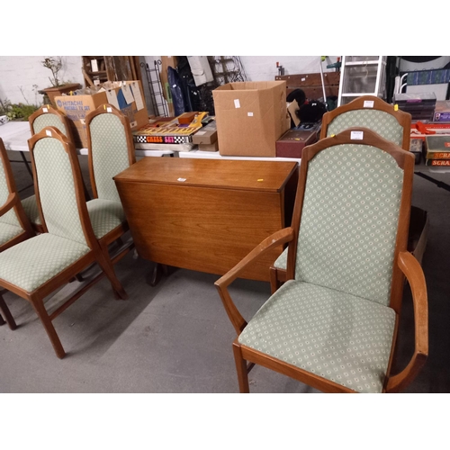 438 - Antique drop leaf table and six chairs including two carvers