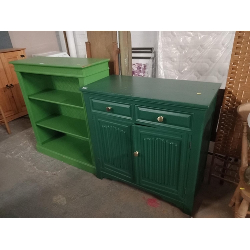 448 - Painted bookcase and an oak painted cabinet