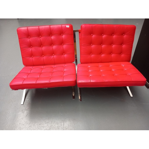 118 - Two red leather chrome frame barcelona style chairs