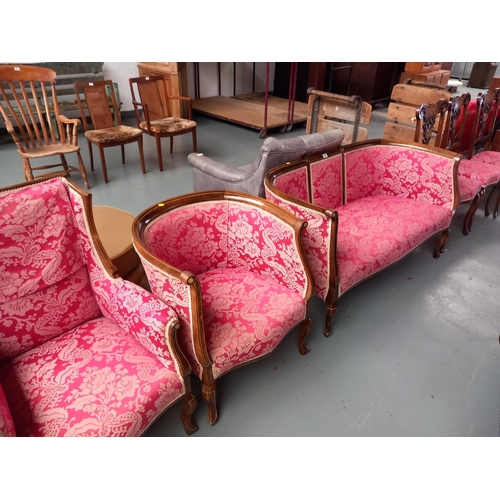 120 - An Edwardian parlour suite consisting of a two seater sofa, three chairs, wingback armchair and a tu... 