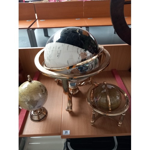 20 - One large gemstone globe and two small gemstone globes
