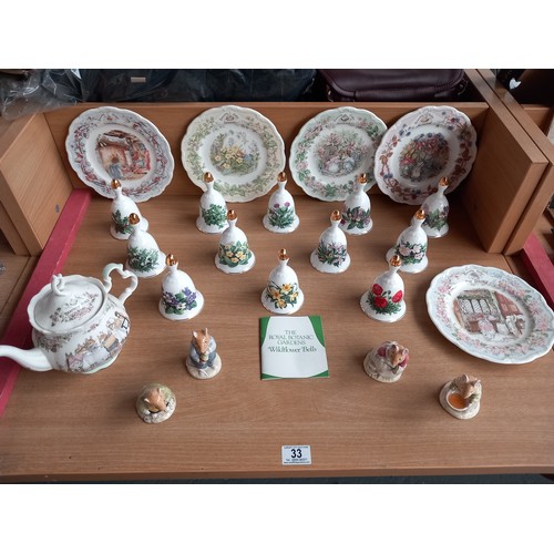 33 - A complete set of The Royal Botanic Garden Wildflower bells, The Brambley Hedge tea pot, Four Season... 