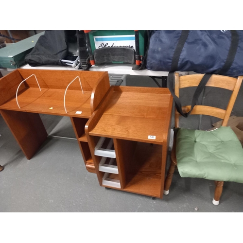 543 - A small oak desk, storage cabinet and childs chair