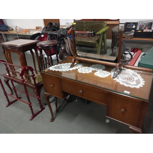 544 - A dressing table with mirror, towel rail, nest of tables etc