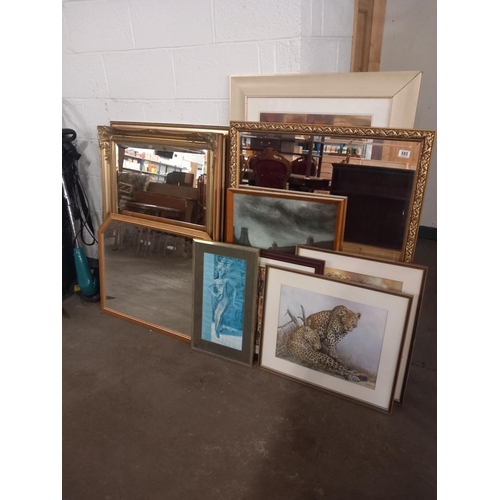 685 - A selection of large framed mirrors and pictures