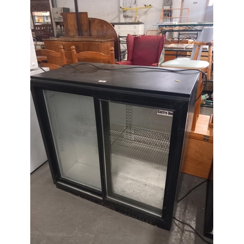 397 - A black gastro line glass fronted fridge (untested)