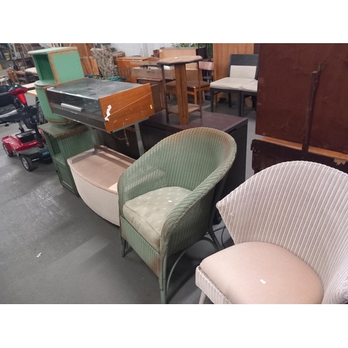 424 - A selection of wicker furniture to include Lloyd Loom and a Deccasound compact music system on stand