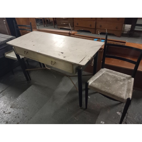 436 - A G Plan two drawer desk and two chairs