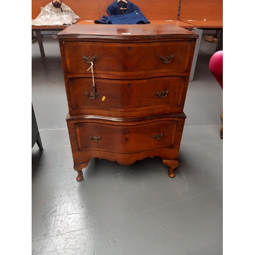 106 - A small early serpentine fronted mahogany chest on stand.  The stand has a single long drawer and th... 