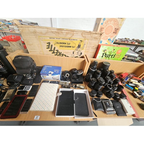37 - Camera equipment, mobile phones, etc and a large quantity of camera lenses