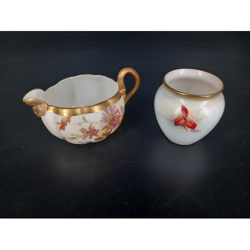 211 - An early Royal Worcester blush ivory jug and a small Royal Worcester vase (7cm tall) signed M Miller... 