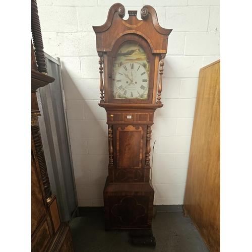 173 - A mahogany long cased - David Evans of Swansea - 30 day grandfather clock with weights and pendulum