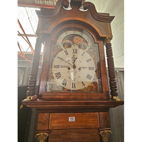 172 - A mahogany long cased - Bearington of Stoneygate - 30 day grandfather clock with weights and pendulu... 