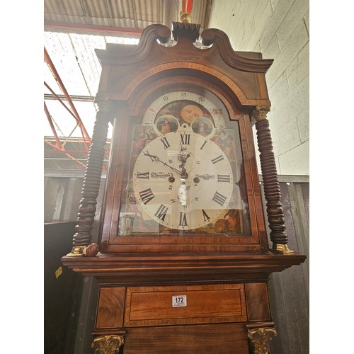 172 - A mahogany long cased - Bearington of Stoneygate - 30 day grandfather clock with weights and pendulu... 