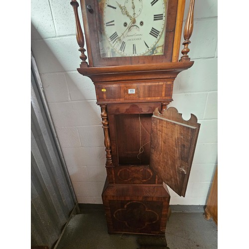 173 - A mahogany long cased - David Evans of Swansea - 30 day grandfather clock with weights and pendulum