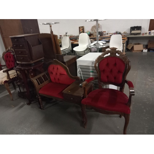 367 - Two armchairs, telephone table, magazine rack, etc