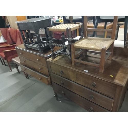 370 - Two oak chest of drawers, nest of tables, hall chair etc