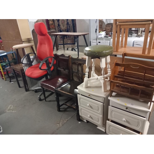 373 - An office chair, bedside cabinets, dining chairs, coffee tables etc