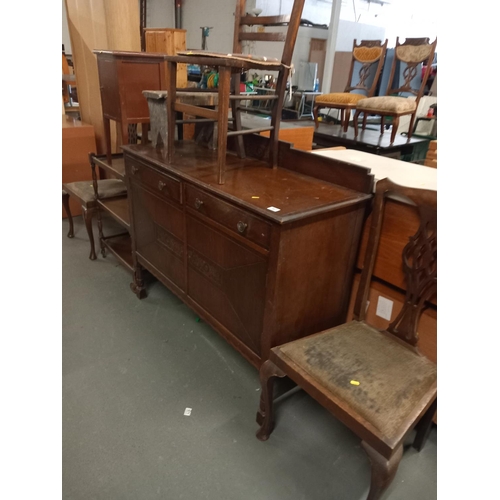 381 - An oak sideboard, drinks trolley, pot cupboard etc