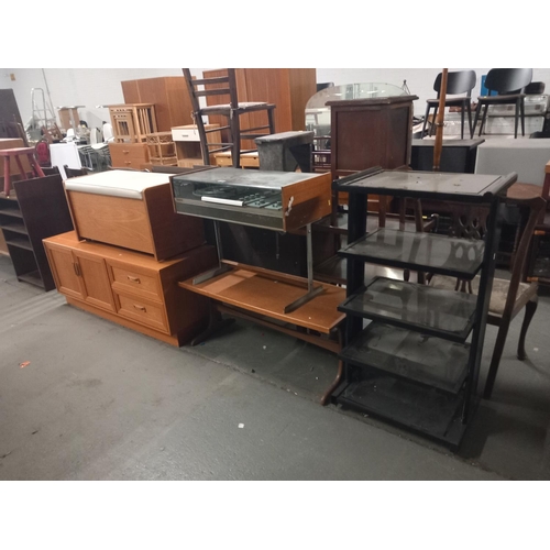 392 - A G Plan sideboard, ottoman, Decca Sound compact system, etc