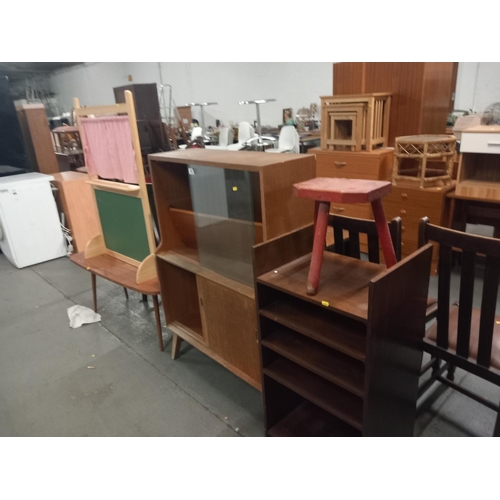 393 - A drinks cabinet, coffee table, stool etc