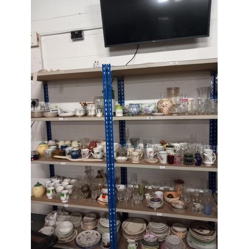 484 - Eight shelves of glassware and china to include ginger jars, cut glass, etc