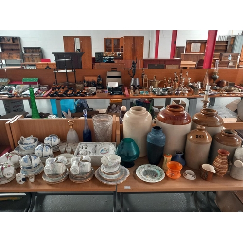17 - Decorative household china, glassware and early stoneware jars - part tea sets etc