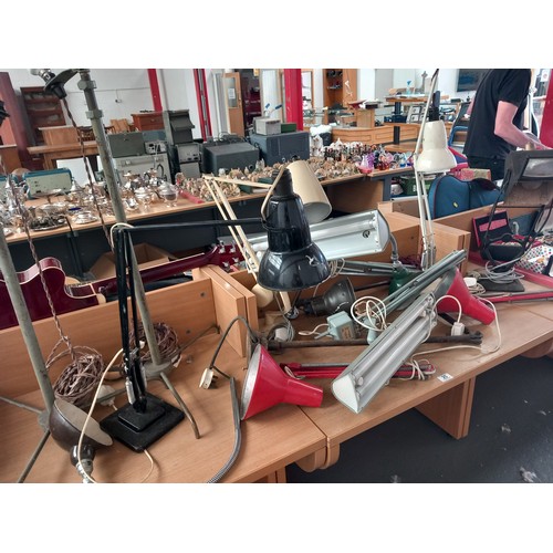 25 - A collection of vintage lamps - Two Herbert Terry angle poise, machine lights, industrial standard l... 